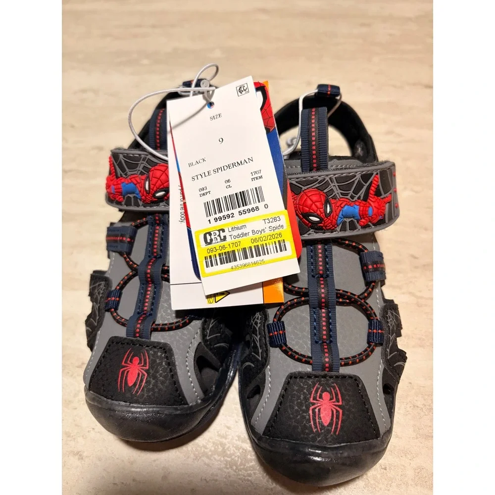 Marvel Spiderman Toddler Boys Closed Toe Sandals Black Grey Red Size 9 NWT
